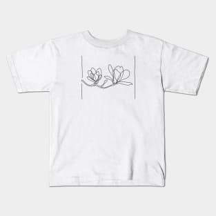 Magnolia Flowers Line Drawing - Black Kids T-Shirt